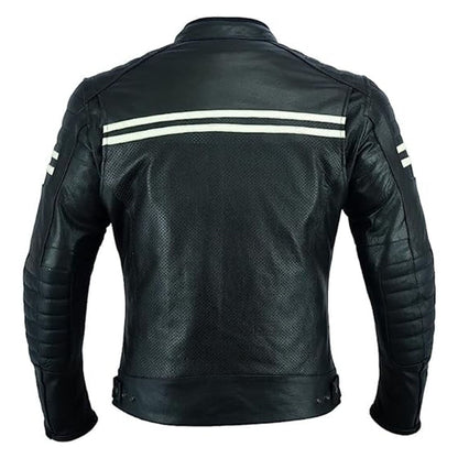 Mens Black Perforated Motorcycle Leather Jacket