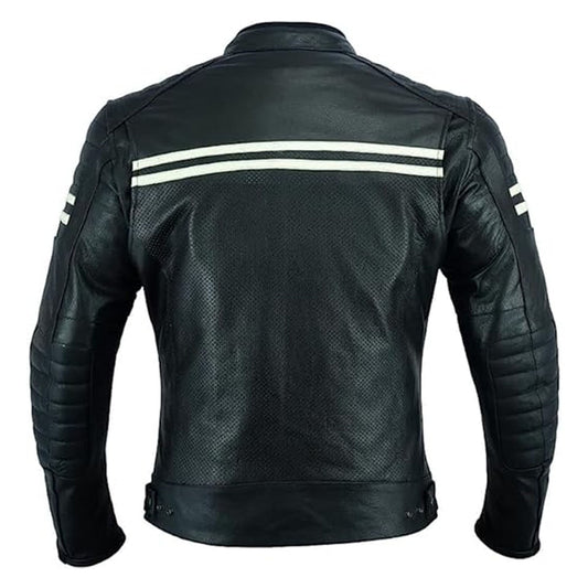Mens Black Perforated Motorcycle Leather Jacket