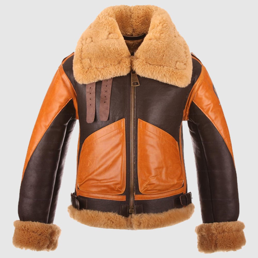 RAF Men’s B3 Brown Sheepskin Bomber Shearling Two Tone Style Real Leather Jacket