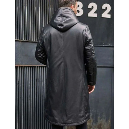 Cowhide Shearling Fur Parkas Hooded Leather Coat