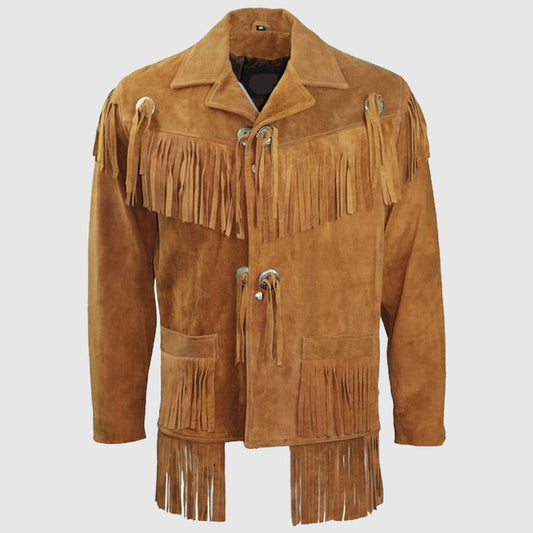 Men Cowboy Suede Western Jacket Cowboy Leather Jacket With Fringe