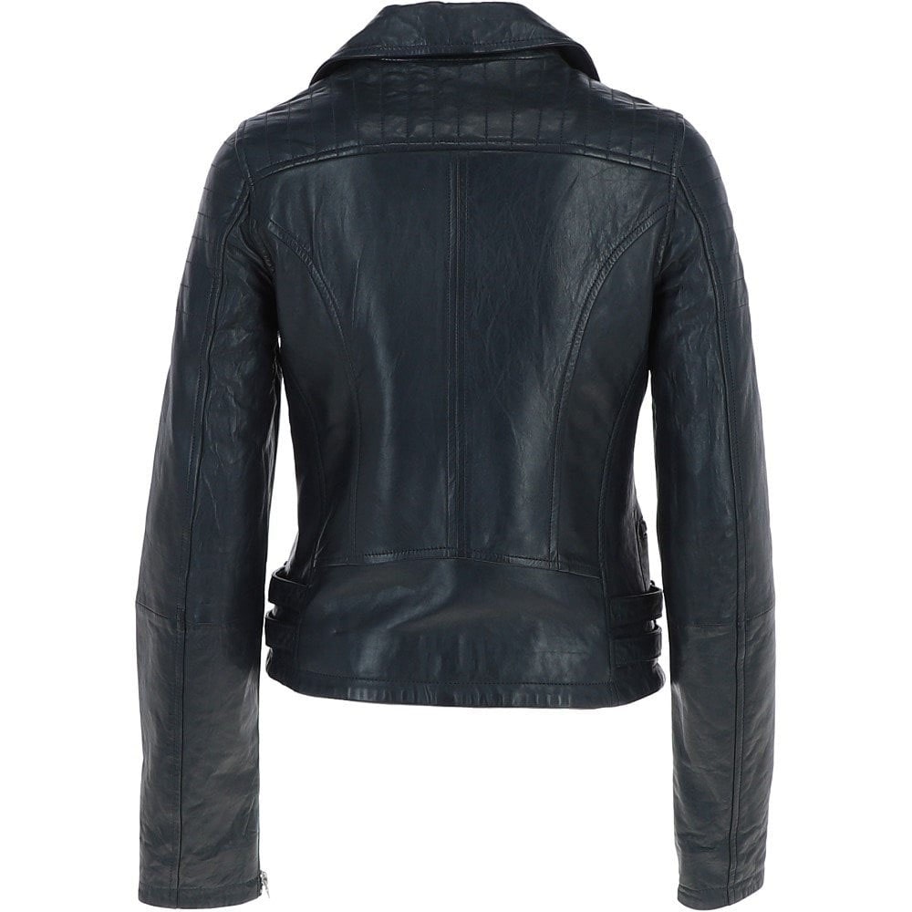 Leather Biker Jacket Navy