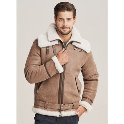 Men's Vintage Aviator Genuine Leather Shearling Bomber Jacket