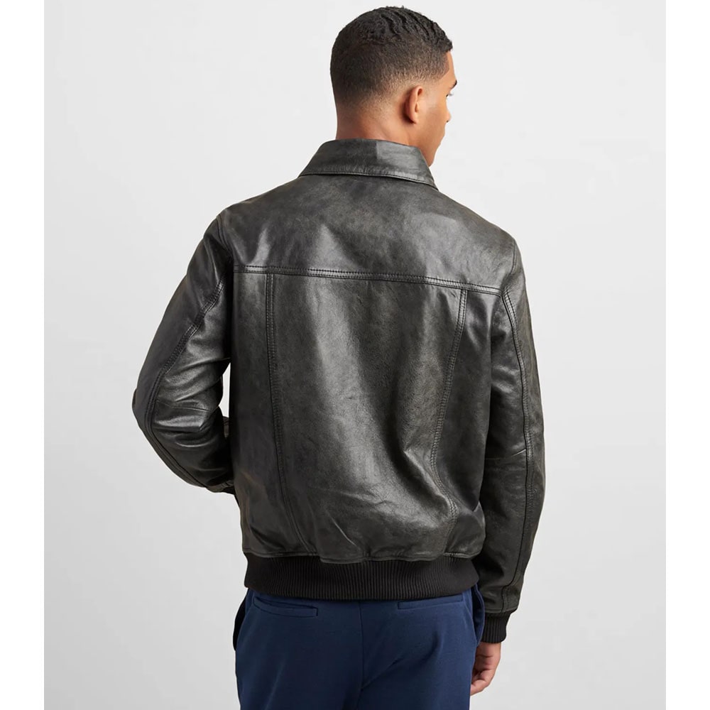 Leather Aviator Bomber With Detachable Faux Fur