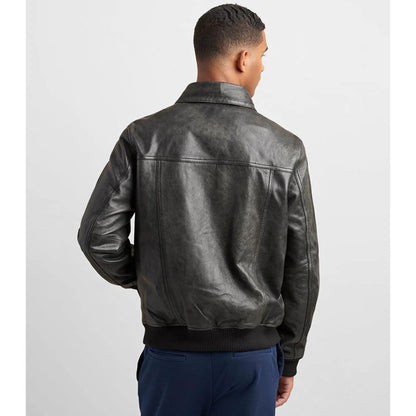 Leather Aviator Bomber With Detachable Faux Fur