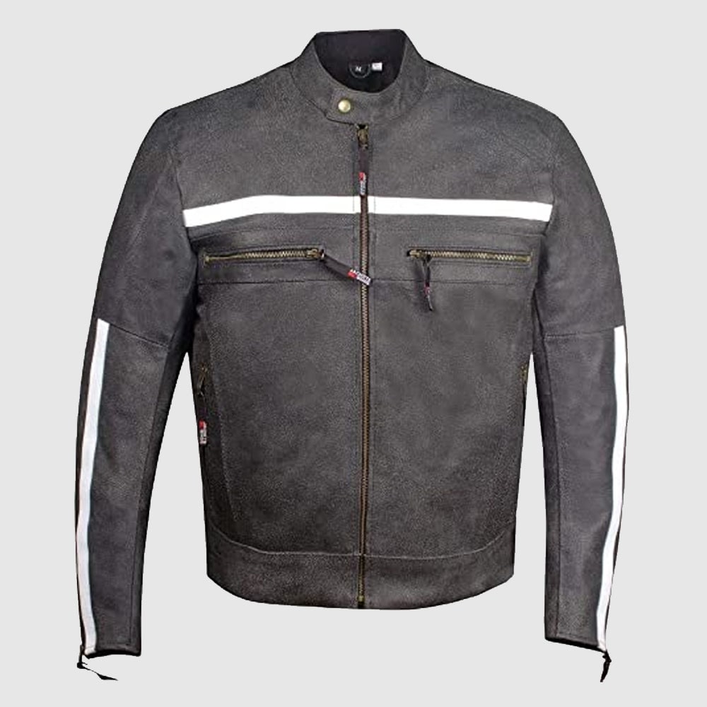 Men's Shade Distress Leather Motorcycle CE Armor Street Cruiser Ventilation Biker Jacket