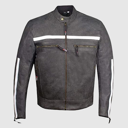 Men's Shade Distress Leather Motorcycle CE Armor Street Cruiser Ventilation Biker Jacket
