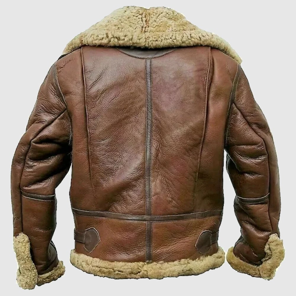 Mens B3 Bomber Vintage RAF Aviator Shearling Fur Pilot Brown Real Leather Jacket