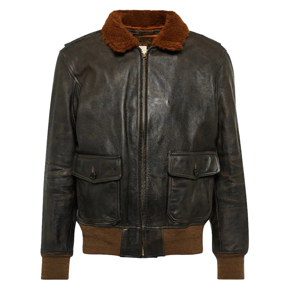 Shearling Collar Leather Jacket