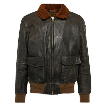 Shearling Collar Leather Jacket