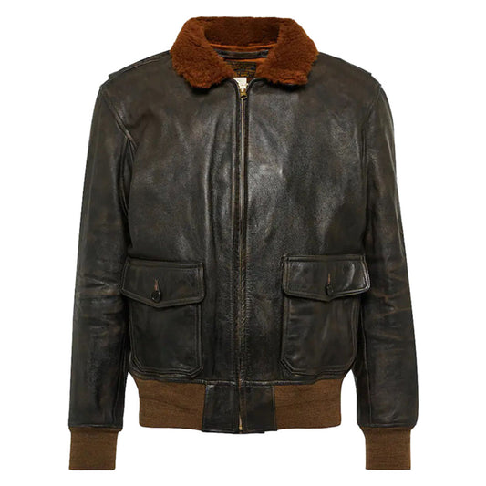 Shearling Collar Leather Jacket
