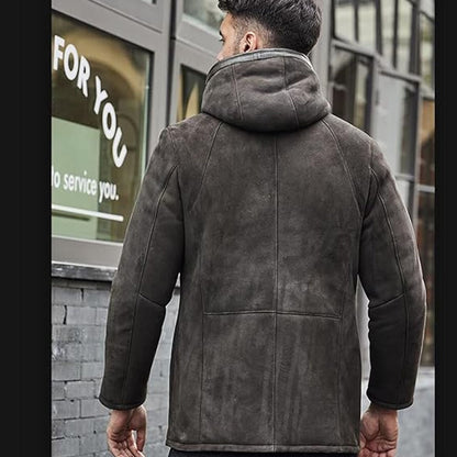 Men Shearling Jacket Hooded Warm Winter Jacket
