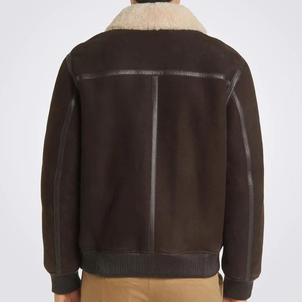 Dark Brown Shearling Lined Bomber Jacket For Men