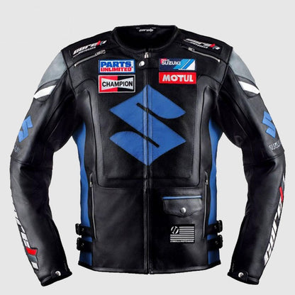 Men’s Blue Suzuki MotoGP Motorcycle Racing Leather Jacket