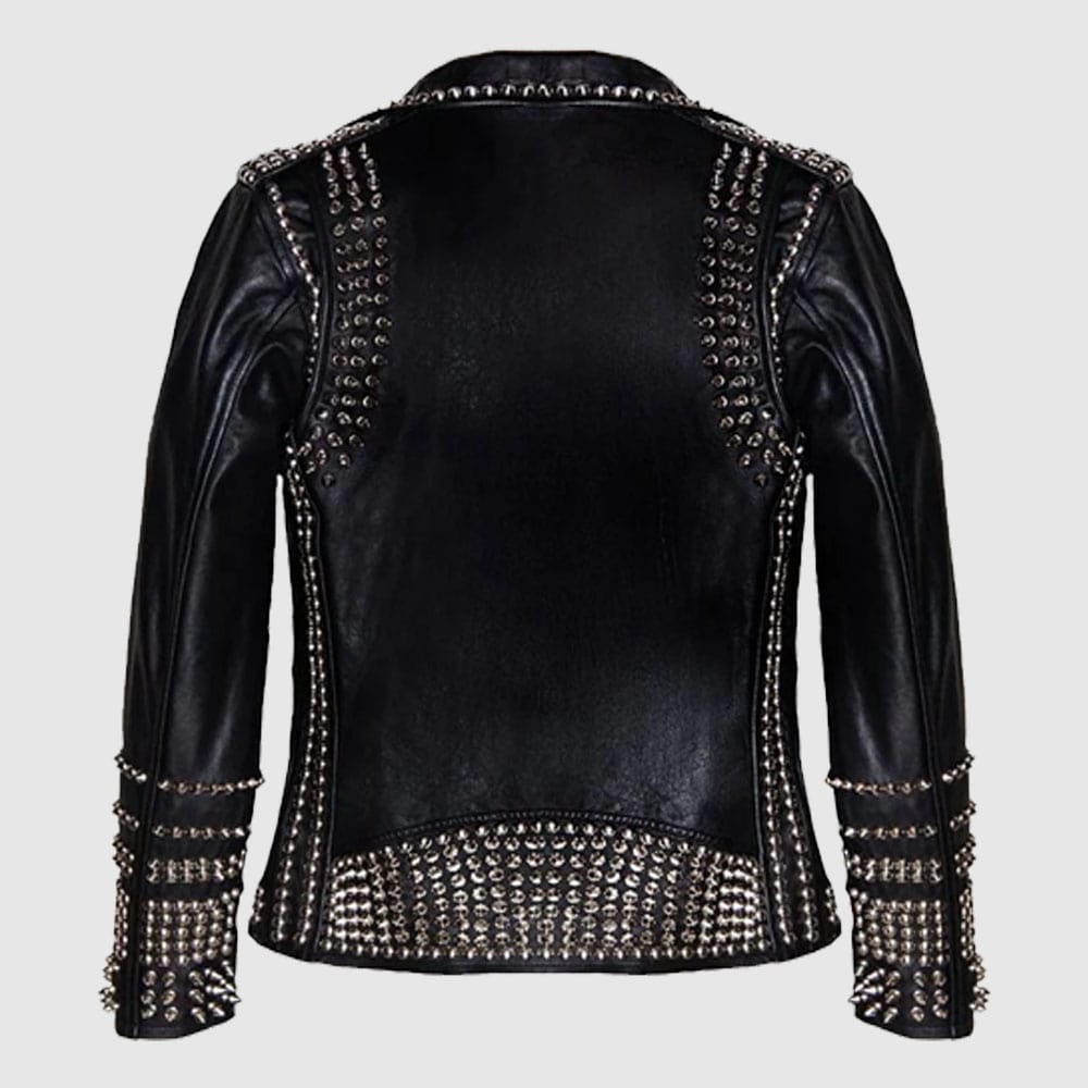 Women Black Studded Leather Jacket Gothic Ladies Leather Jacket