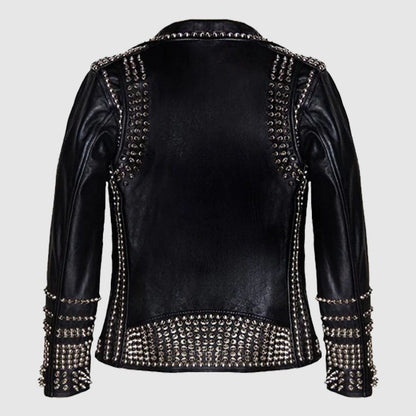 Women Black Studded Leather Jacket Gothic Ladies Leather Jacket
