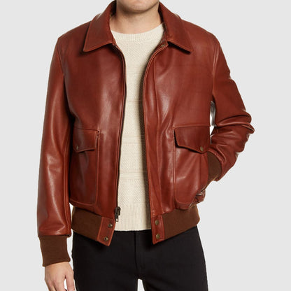 Pebble Texture Leather Bomber Jacket For Men