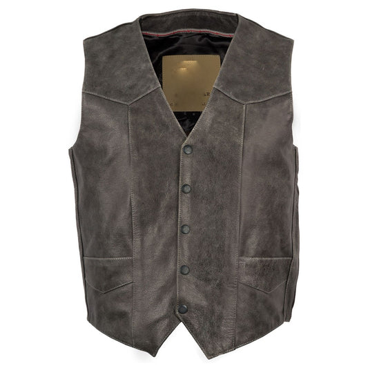 Men's Black Gunsmoke Antique Leather Chisum Vest
