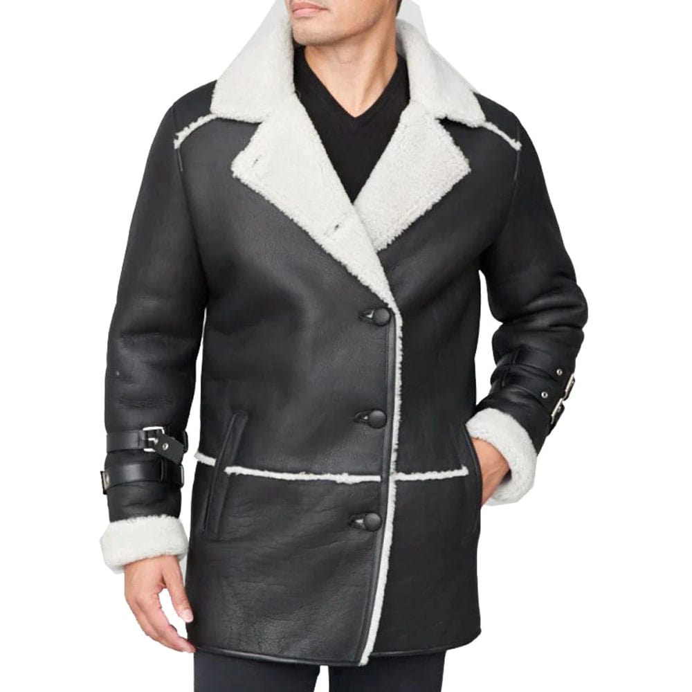 Shearling Sheepskin Car Coat Black