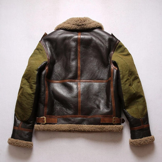 Real Natural Thick Sheepskin Winter Warm B3 Bomber Jacket