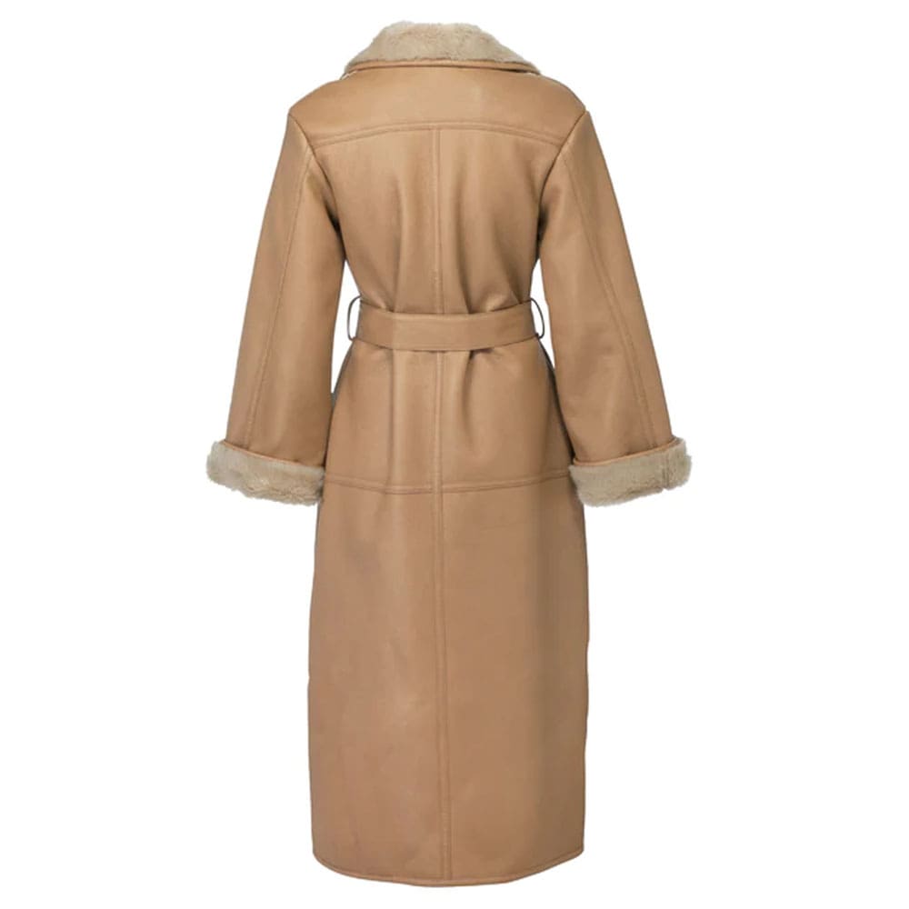 Violet Camel Reversible Bonded Genuine Leather & Faux Fur Coat