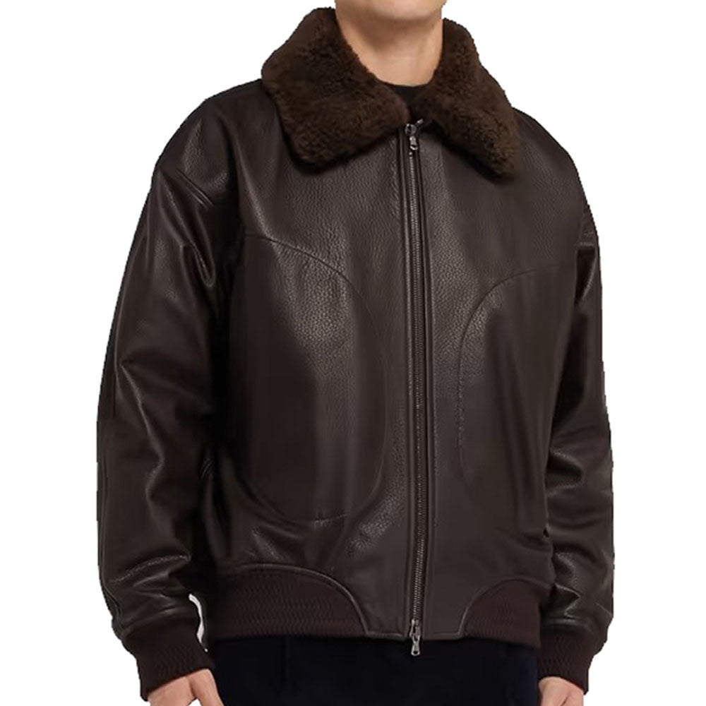 Shearling-Trimmed Leather Jacket
