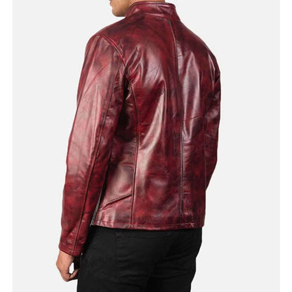 Bevan Maroon Waxed Leather Jacket