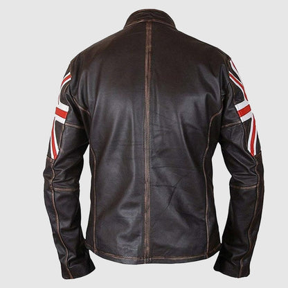 Mens Brown Union Jack Sheepskin Leather Jacket