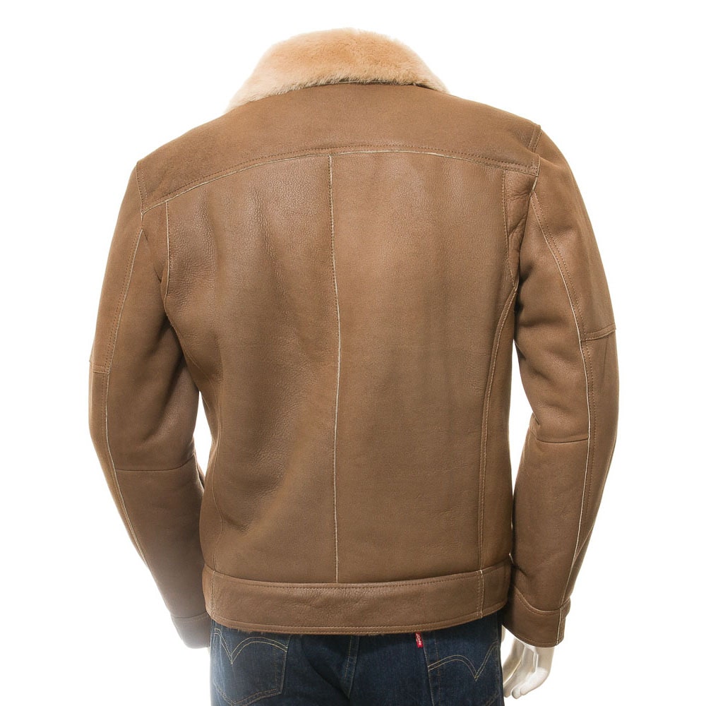 Men Tan Sheepskin Biker Jacket