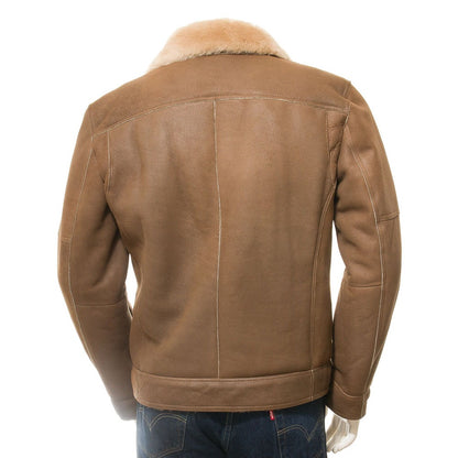 Men Tan Sheepskin Biker Jacket
