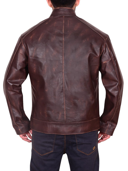 Distressed Brown Slim-Fit Jacket
