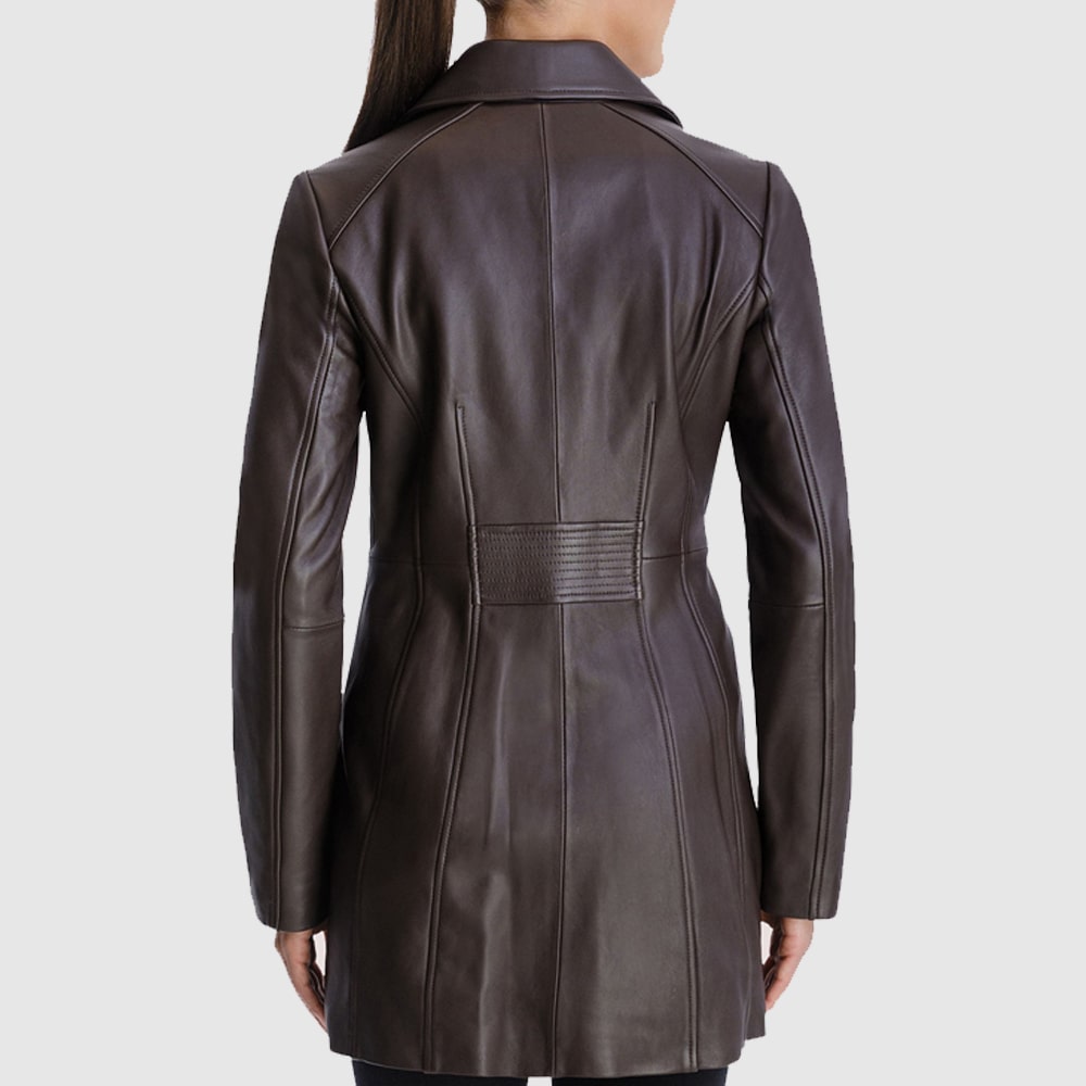 Petite Button Down Leather Coat