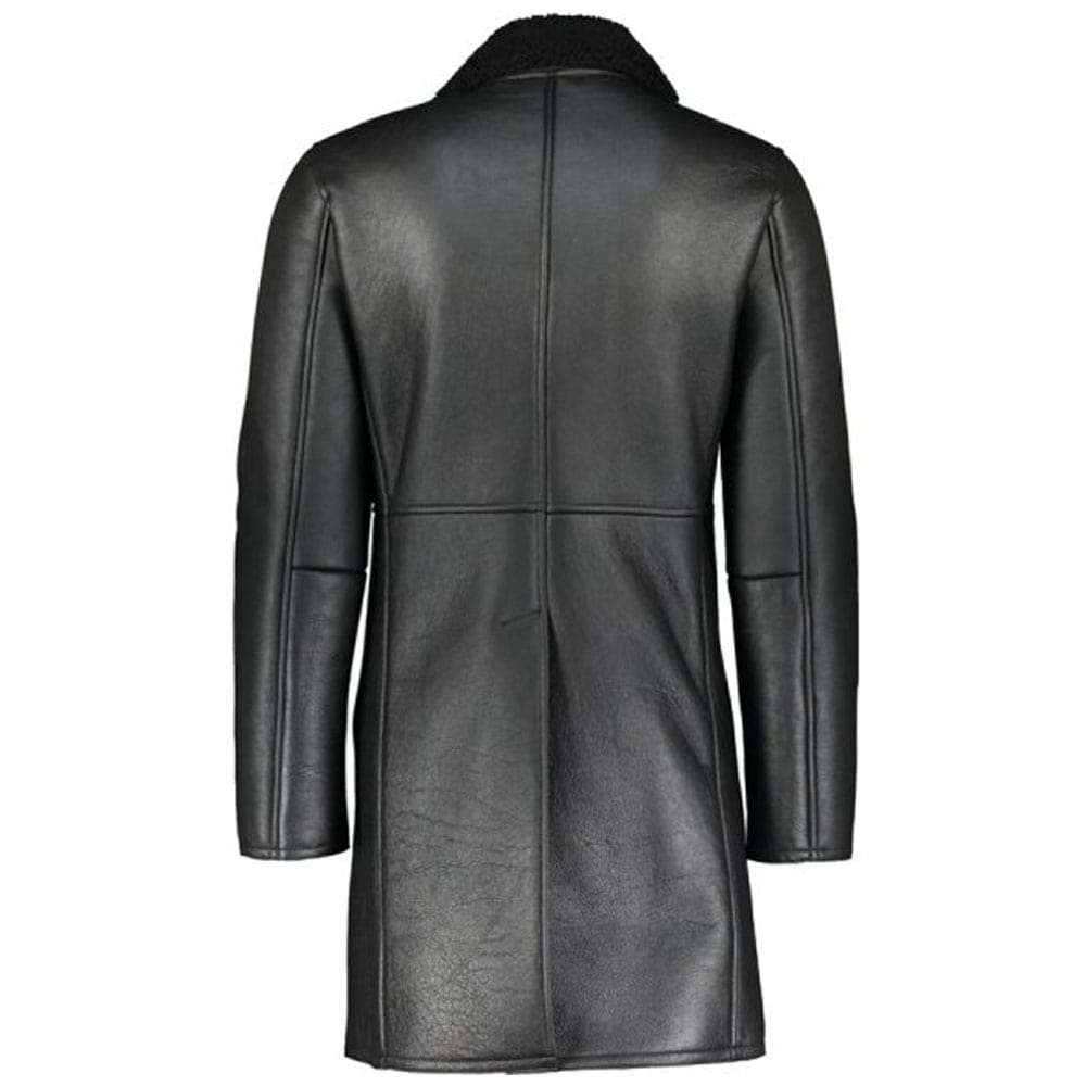 Mens Black Double Breasted Shearling Coat