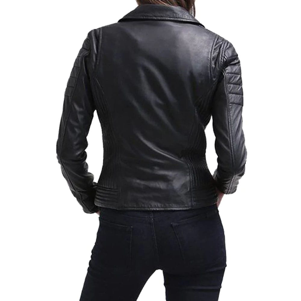 Women Slim Fit Black Genuine Leather Jacket