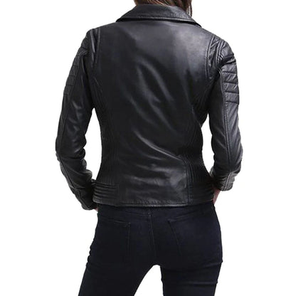 Women Slim Fit Black Genuine Leather Jacket