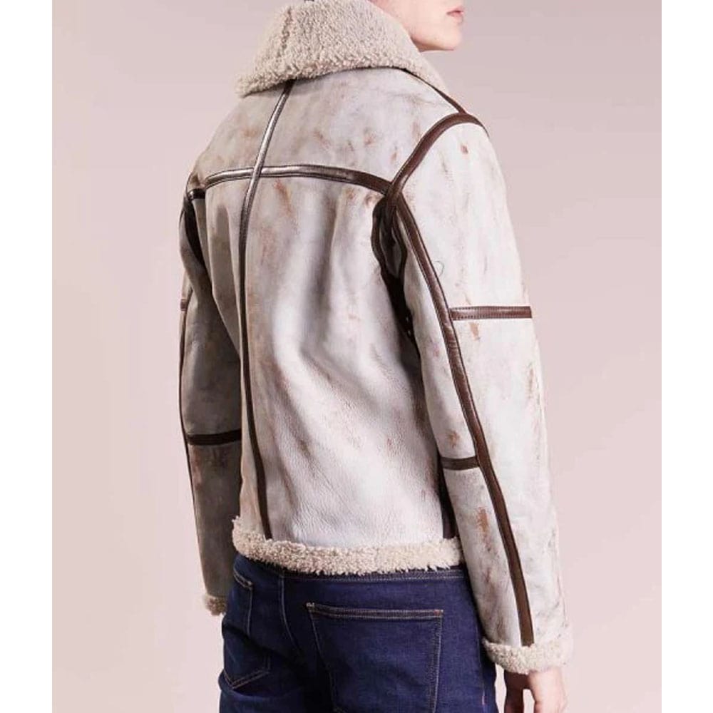 Mens Aviator Waxed White Leather Jacket