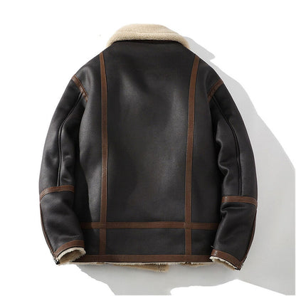 Men Aviator Leather Jacket Coat Pilot Fleece Lined Biker Jacket