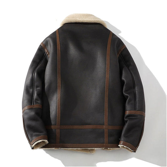 Men Aviator Leather Jacket Coat Pilot Fleece Lined Biker Jacket