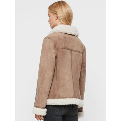 Jerrie Taupe Color Aviator Shearling Coat