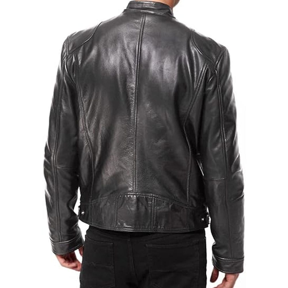 Men's Black Genuine Lambskin Leather Biker Jacket