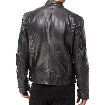 Men's Black Genuine Lambskin Leather Biker Jacket