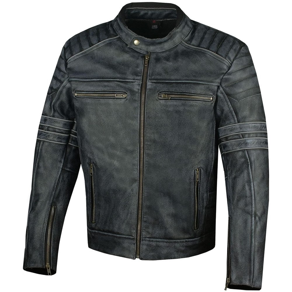 Leather Motorcycle Distressed Cowhide Leather Armor Black Jacket
