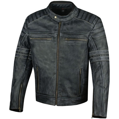 Leather Motorcycle Distressed Cowhide Leather Armor Black Jacket