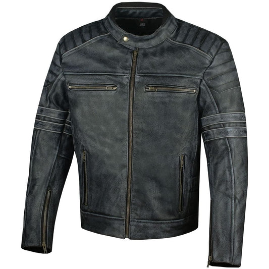 Leather Motorcycle Distressed Cowhide Leather Armor Black Jacket