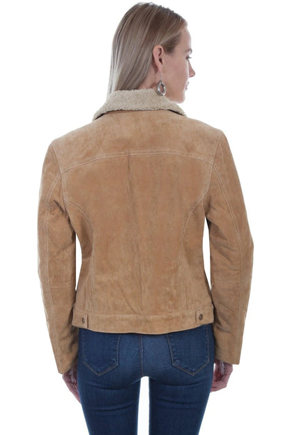 Womens Old Rust Suede Faux Fur Jean Jacket