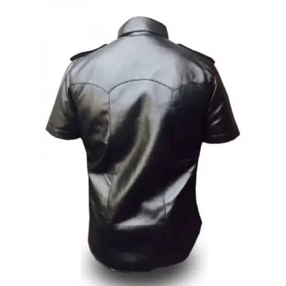 Mens Very Hot Genuine Black & Blue Leather Shirt
