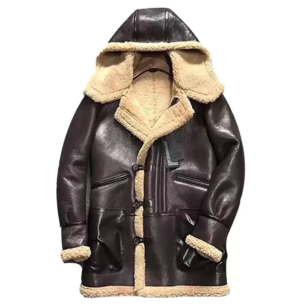 Mens Brown Shearling Coats with Hooded