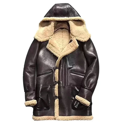 Mens Brown Shearling Coats with Hooded