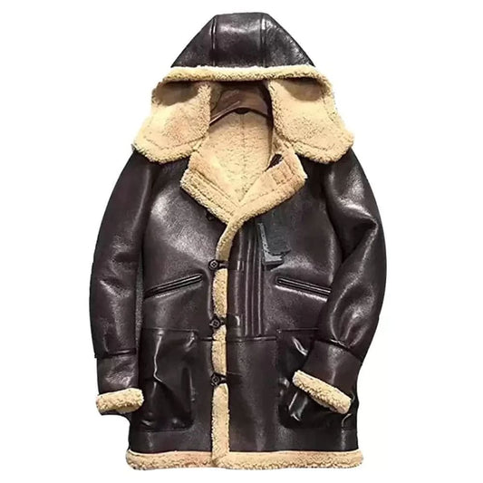 Mens Brown Shearling Coats with Hooded