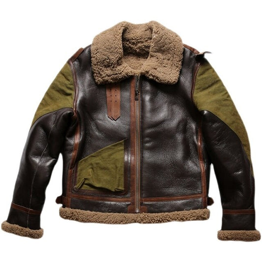 Real Natural Thick Sheepskin Winter Warm B3 Bomber Jacket